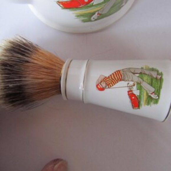 Golfer Antique Shaving Scuttle Shaving Brush Shaving Mug Mens Shaving Cup - Picture 5 of 7